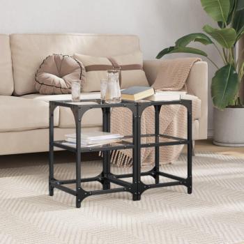 Mesa de centro vidaXL 2 uds acero y tapa de vidrio 30x30x45 cm Transparente, Negro, Mesita de Salón o Comedor o Auxiliar Mesa de Café Meuble Salón