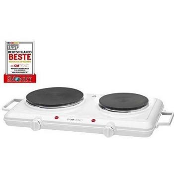 Clatronic DKP 3583 - Hornillo eléctrico doble con asas, 2 zonas de cocinado 18 cm y 15 cm, 1500 W y 1000 W, color blanco