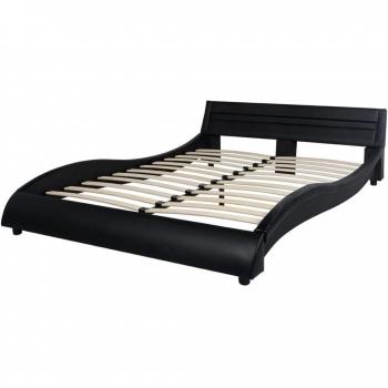 vidaXL Estructura de Cama con LED 140x200 cm Tapizado de Cuero Artificial Negro