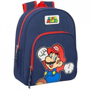 Mochila Infantil Adaptable a Carro Super Mario World - Diseño Ergonómico - Amplio Espacio de Almacenamiento - Bolsillos Multifuncionales - 28x34x10CM - Color Azul Marino - Licencia Oficial