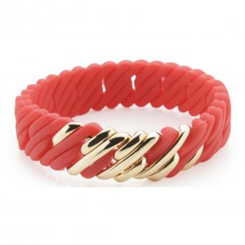 Pulsera de Mujer TheRubz 02-100-418 en Silicona Roja con Detalles en Acero Inoxidable Dorado (15 mm x 18 cm)