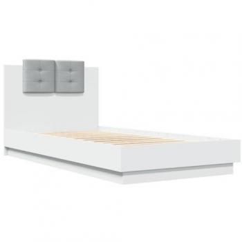 Cama con cabecero de madera de ingeniería blanca 90x190 cm