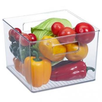 Set de 3 Organizadores para Nevera, Almacenaje de Alimentos, con Asas, Plástico Transparente, 15.5 x 21 x 21 cm