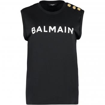 Balmain Women's Black Cotton Sleeveless Tank Top with Logo Print - Size XS