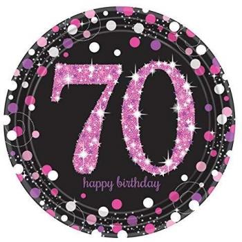 Amscan International – 9901746 rosa celebración 70th Prismatic platos de papel 23 cm
