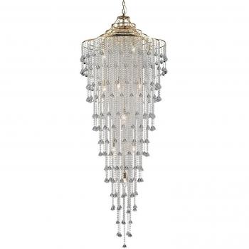Lámpara colgante de techo alto Inina 15 luces E14, oro francés y cristal