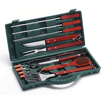 Set de Utensilios para Barbacoa 12 Piezas en Valigetta de Acero Inoxidable y Mango de Madera Massello - Ompagrill