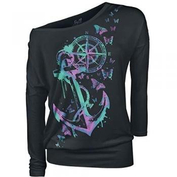 Full Volume by EMP Fast and Loose Mujer Camiseta Manga Larga Negro 4XL, 95% Viscosa, 5% elastán, Ancho