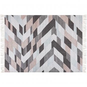 Alfombra de yute multicolor 140 x 200 cm rectangular con flecos, hecha a mano, estilo boho para sala de estar y dormitorio