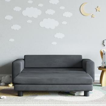 Sofá infantil con reposapiés de terciopelo gris oscuro 100x50x30 cm