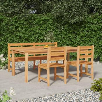Juego de comedor de jardín 4 piezas de teca de madera maciza marrón