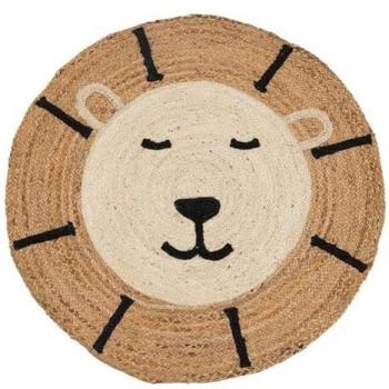 Alfombra Infantil Redonda León Blanco Beige 100 % Yute 100 x 100 cm