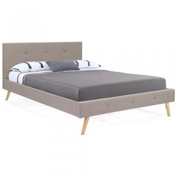 Cama doble escandinava Oslo 140 x 190 cm en tela efecto lino beige