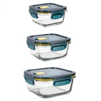 Set de 3 Recipientes Cuadrados Herméticos Azul 32cl, 52cl y 80cl - Apto para Microondas y Congelador