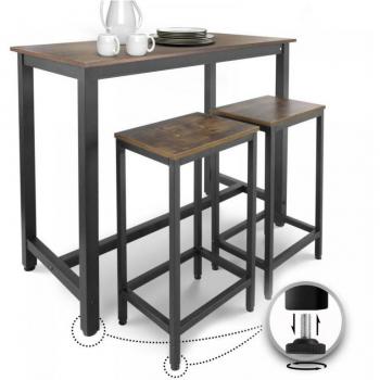 Conjunto de mesa alta Miadomodo, 120x60x90 cm, incluye 2 taburetes altos, estructura de metal, diseño industrial y rústico, tablero de fibra de densidad media