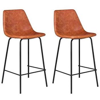Lote de 2 taburetes de bar vintage Lucien cognac - Altura del asiento 65 cm