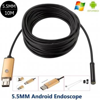 Cámara Endoscópica Impermeable para Smartphone Android, Borescopio Micro USB, Lente de 5.5mm, Longitud de 5/10M, 6 LEDs HD