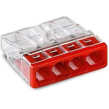 Conector WAGO 2273-204 Compacto, 4 vías, para cables rígidos de 0.5 a 2.5 mm², rojo/transparente, paquete de 100 unidades