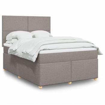 Cama Box Spring con Colchón de Muelles en Tela Taupe 140x190 cm