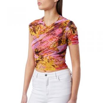 Pinko Women's Multicolor Draped Tulle Top - Size L, Pink/Yellow