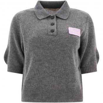 Marni Women's Logo Patch Polo Shirt in Grey | Size 40 | POMD0035E0UFX32500N60