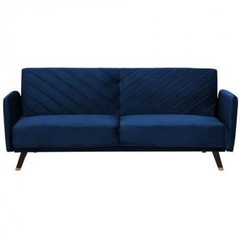 Sofá Cama 3 Plazas de Terciopelo Azul Marino con Madera Oscura Reclinable Senja
