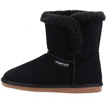 Hush Puppies Women's Ashleigh Leather and Suede Ankle Booties with Faux Fur, Black, Size UK 6