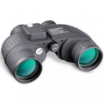 Prismáticos 10x50 Campo de visión Ultra Amplio FMC BAK4 IPX7 Impermeable Anti Niebla Telémetro Brújula para navegar - Todas Las Edades con Correa de Arnés Negro