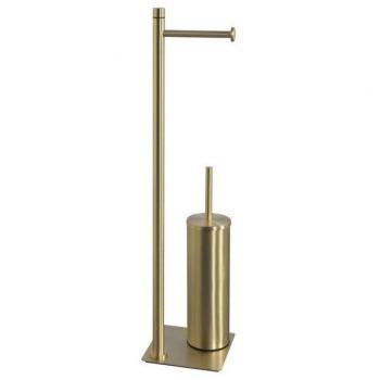 Soporte para papel higiénico y escobillero de pie Trilly Gedy en acabado oro cepillado
