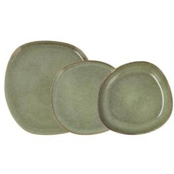 Vajilla Cerámica Irregular Verde Ikonic 12 Piezas para 4 Personas con Relieves Orgánicos y Brillo Excepcional, Apto para Microondas
