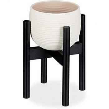 Soporte de Plantas Ajustable en Bambú, para Macetas de hasta 32 cm, Altura 35.5 cm, Color Negro - Relaxdays