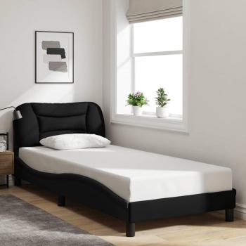 Estructura de cama con cabecero de tela negro 90x200 cm