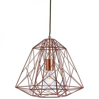 Lámpara colgante geométrica de cobre 1 bombilla E27, 120 cm, diseño moderno en jaula de acero