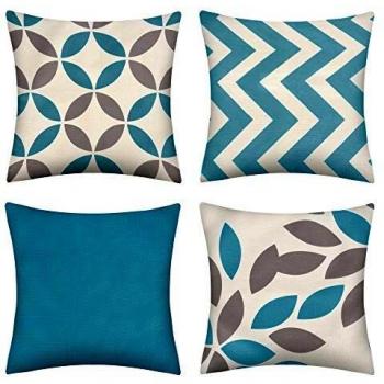pendali Fundas de Cojín, Funda de Almohada Lino de algodón Decorativa Geometría Moderna con Cremallera Invisible Funda de Cojín 45x45cm, Juego de 4 Funda de Cojines para Sala de Estar Sofás