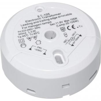 transformador halógeno Transmedia LT5-3L, 230/12V/35-105W, protección contra sobrecarga, fusible de temperatura, no se puede soltar, ø 85 x 22 mm
