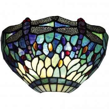 Aplique de Pared Dragonfly Tiffany Azul - 1 Luz Interior, Bronce Oscuro, E14