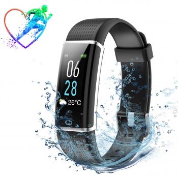 Pulsera de Actividad Inteligente Impermeable IP68 Pantalla Colorida con 14 Modos Deporte, Pulsera Actividad Inteligente con Podómetro, Pulsómetro, Monitor de Sueño, Pronóstico, Monitor de Ritmo Cardíaco, Cámara Remota, Notificación de Mensajes para