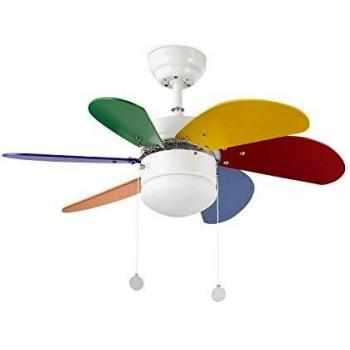 Faro Barcelona 33179 - PALAO Ventilador de techo con luz 6 palas de MDF multicolor, Diámetro 760mm, Accionado por cadena