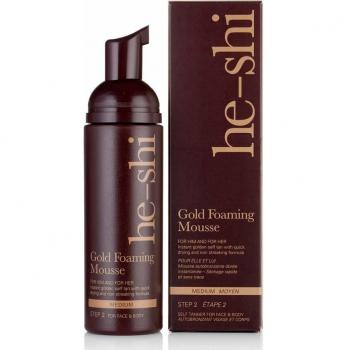 He-Shi Gold Foaming Mousse Medium Step 2 Instant Golden Self Tan with Quick Drying and Non Streaking Formula 150 ml