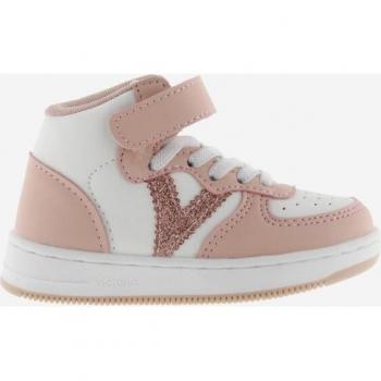 Zapatillas deportivas abotinadas para niña Victoria con logo de glitter, tira adherente y cordones elásticos de efecto piel
