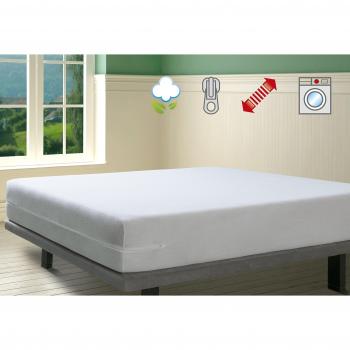 SAVEL - Funda de colchón elástica de Algodón | 105x190/200cm | Protector de colchón con Cremallera. Tejido de Rizo 100% Algodon Muy Absorbente y Ajustable