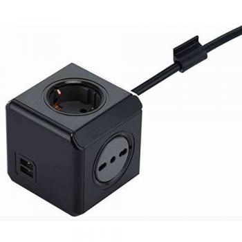 Multipresa Cubo Doble con 2 Tomas Schuko, 2 Tomas Bip y 2 Puertos USB 2.1A