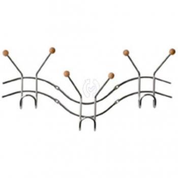 Haku Perchero de pared, contenido del envío: 6 unidades, cromo/haya, con 3 hendiduras, 44260