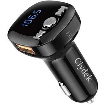 Transmisor FM Bluetooth, Clydek Bluetooth V5.0 Adaptador de Radio de Coche con Llamadas Manos Libres, USB Dual y Carga Rápida QC3.0, Reproductor de Música Compatible con Unidad USB y Tarjeta TF