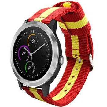 Estuyoya - Pulsera de Nailon Compatible con Garmin Vivoactive 3/Galaxy Watch Active 2/Forerunner 245/645 Music/Suunto 3/Polar Ignite Colores de España Transpirable Elegante 20mm - Rojo-Amarillo