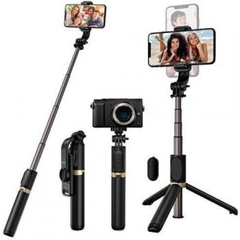 Blukar Palo Selfie Trípode, 4 en 1 Selfie Stick Móvil Bluetooth Extensible con Control Remoto, Trípode Portátil de Aluminio Rotación de 360° para Teléfonos, Gopro, Cámara etc.