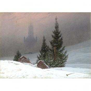 Paisaje invernal con iglesia por Caspar David Friedrich. 100% pintado a mano óleo sobre lienzo. Reproducción de alta calidad. Envío gratuito
