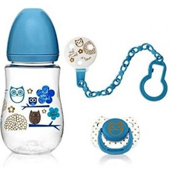KIOKIDS SET BIBERÓN, CHUPETE Y PINZA AZUL