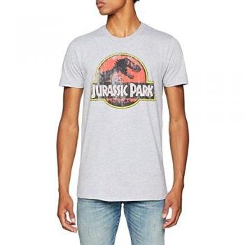 Jurassic Park Logotipo Envejecido Camiseta, Gris