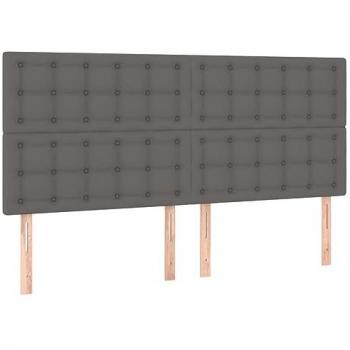 Cabecero con luces LED de cuero sintético gris, dimensiones 180x5x118/128 cm